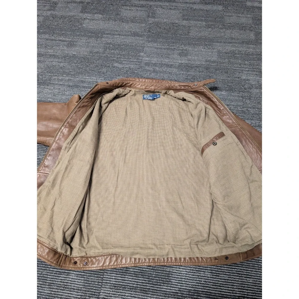 Polo Ralph Lauren Brown Lambskin Leather Harrington Bomber Jacket Men's Medium